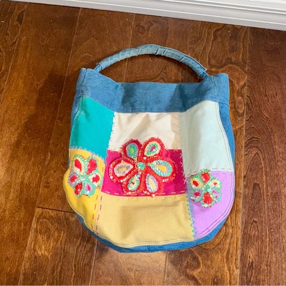 Y2K Vintage Xhilaration Target Denim Floral Patch Shoulder Bag - Picture 2 of 10